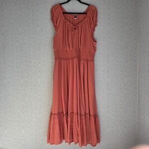 Old Navy Dress 2X Smocked Maxi Terra Cotta Peasant Cottage Beach Boho Resort